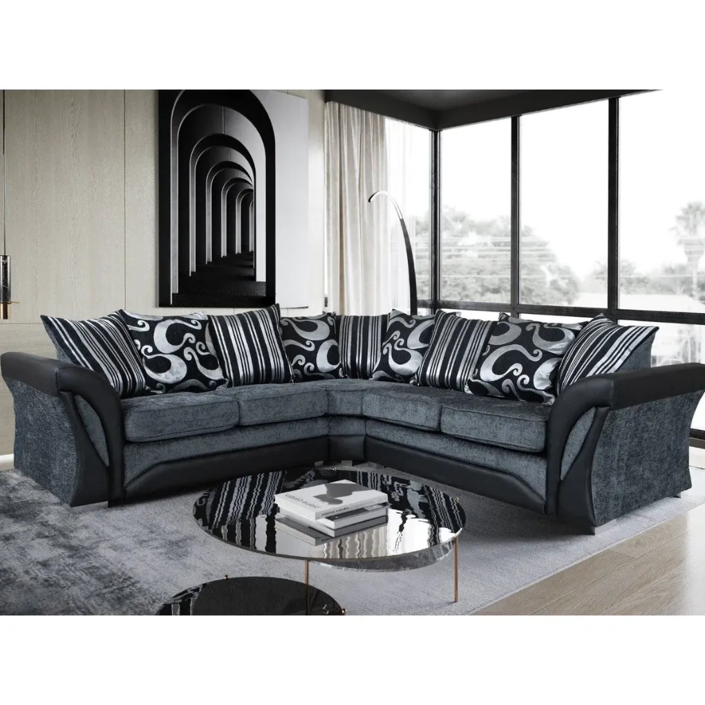 Shannon Larger Corner Sofa 2c2, Leather And Grey Fabric Luxe Fabric