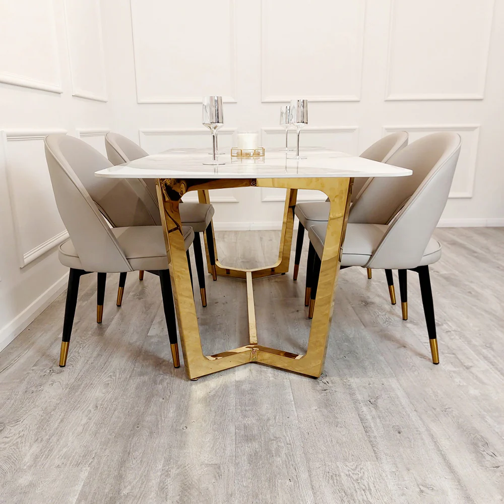 Lucien 1.8m Gold Dining Table with Pandora Gold Sintered Stone Top