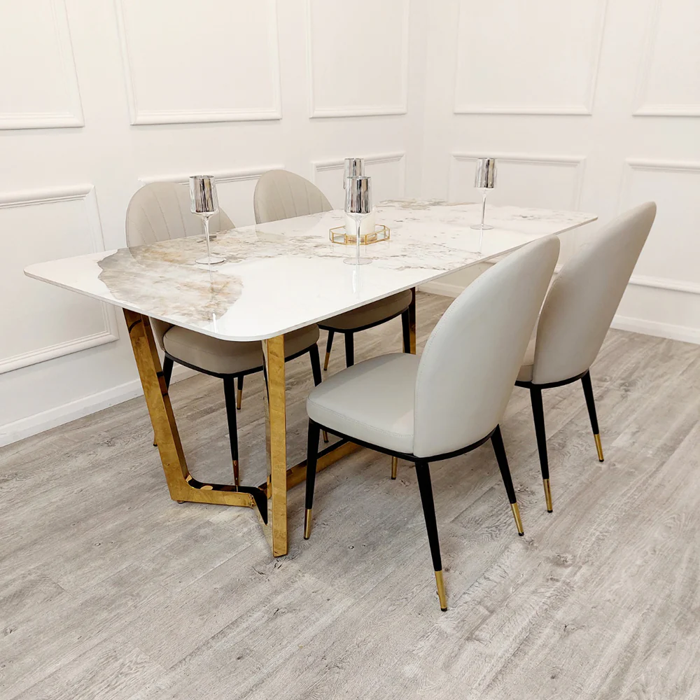 Lucien 1.8m Gold Dining Table with Pandora Gold Sintered Stone Top