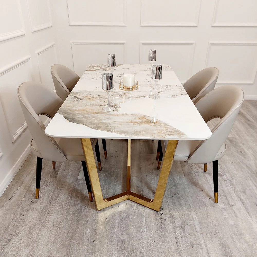 Lucien 1.8m Gold Dining Table with Pandora Gold Sintered Stone Top