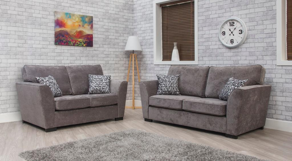 Nebraska 3+2 Full Back Sofa Set Grey Fabric