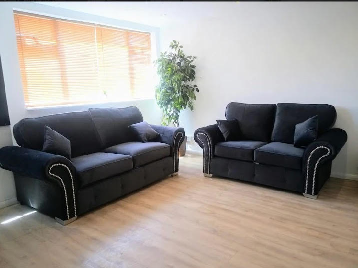 Oakland 3+2 Sofa Set Black Velvet