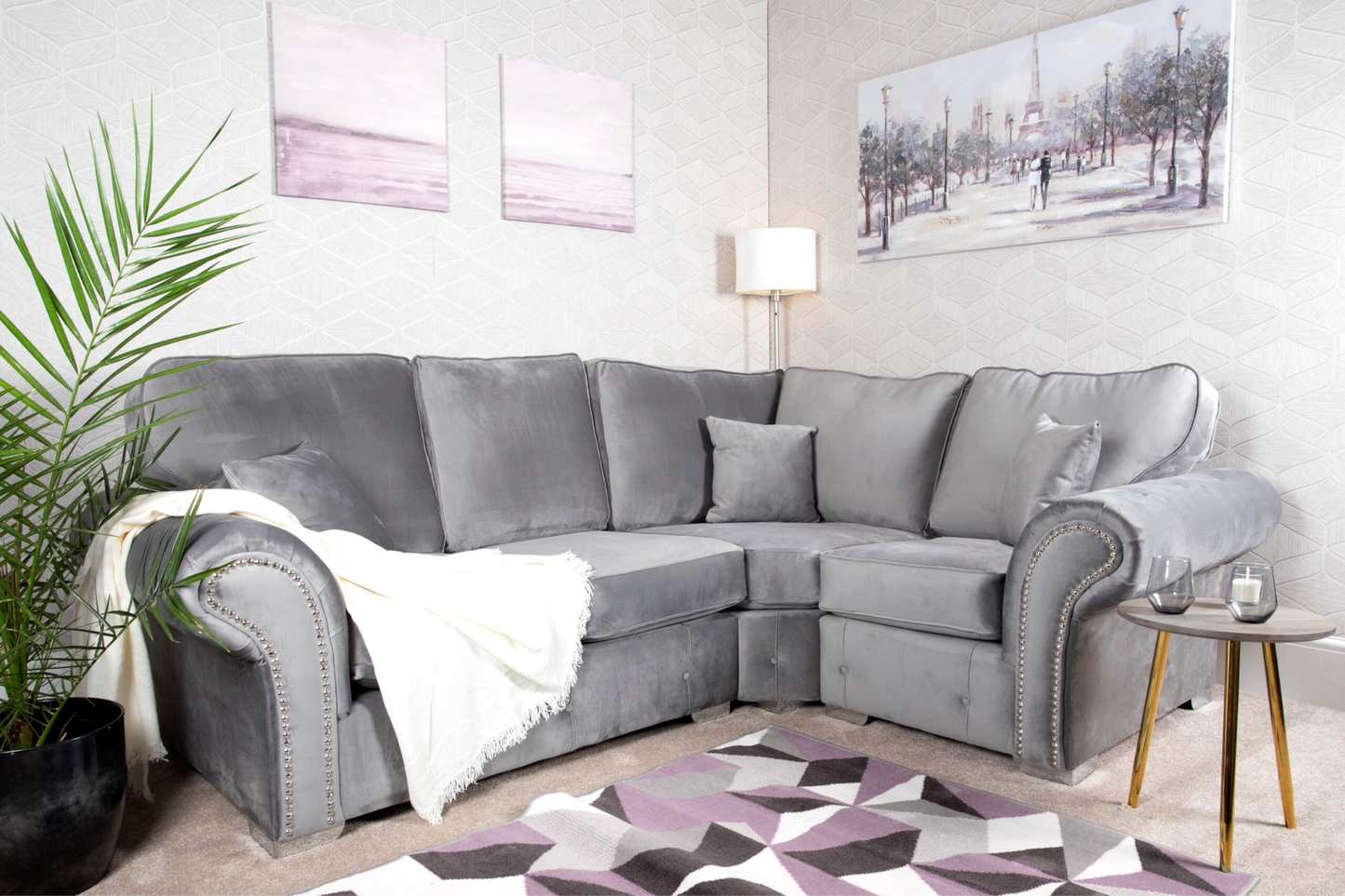 Oakland L-Shape Corner Sofa 2c1/1c2 Plush Grey Fabric