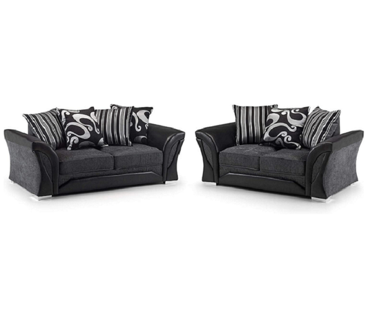 Shannon 3+2 Sofa Set Grey Fabric Black Leather