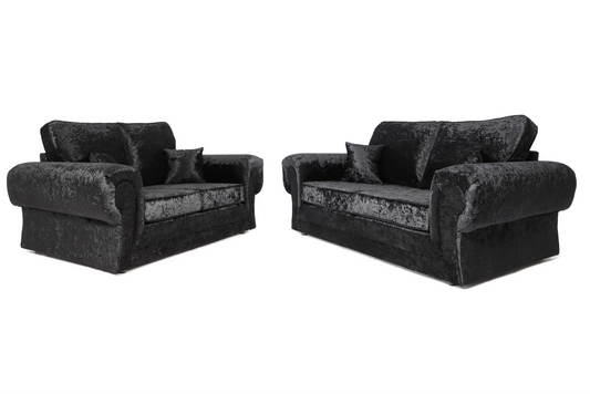 Tangent 3 + 2 Seater Sofa Black And Silver Crushed Velvet Shimmer