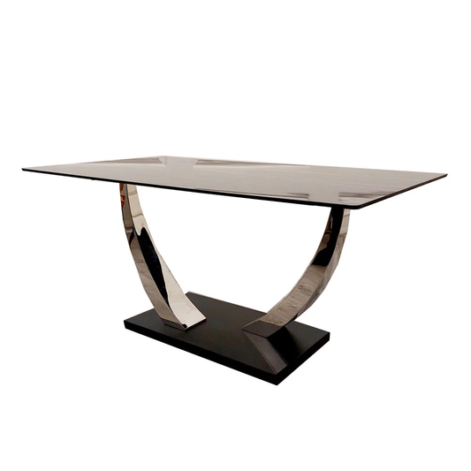 Venus 1.6m Chrome Dining Table Black sintered stone top