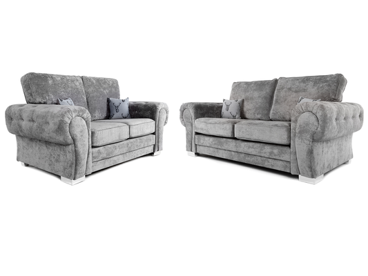 Verona 3+2 Sofa Set Full Back Kensington Grey And Mink Fabric