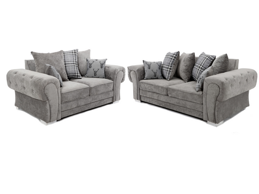 Verona 3+2 Sofa Scatter Back Sofa Set Grey Kensington Fabric