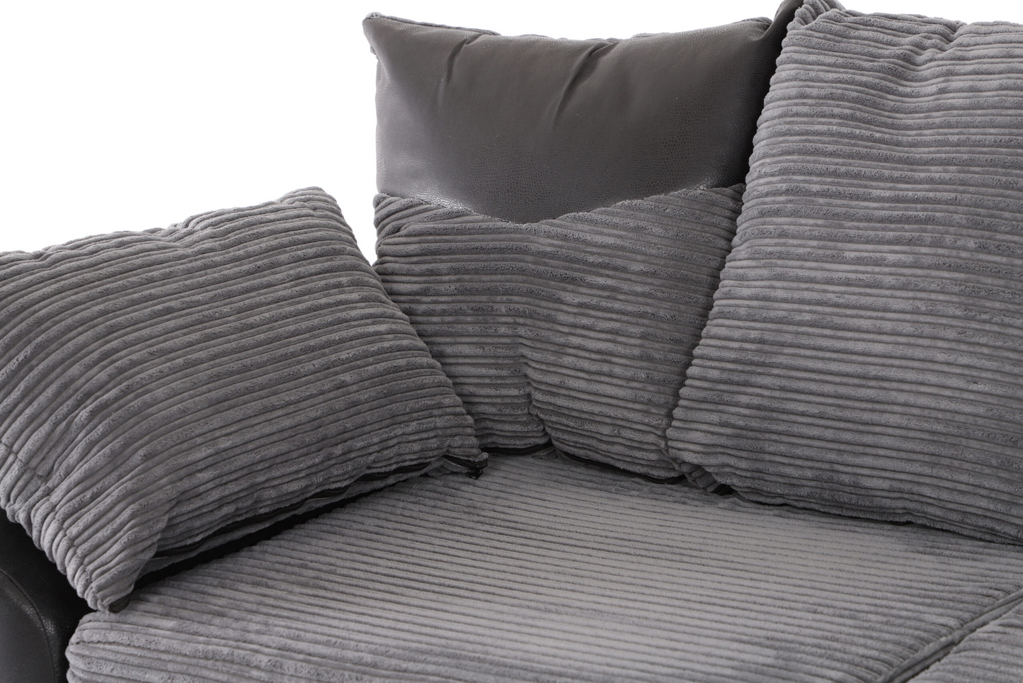 Dino LH/RH Corner sofa Grey cord fabric black faux leather