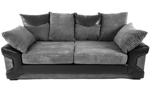 Dino 3 Seater Sofa Black Leather/ Grey Cord Fabric