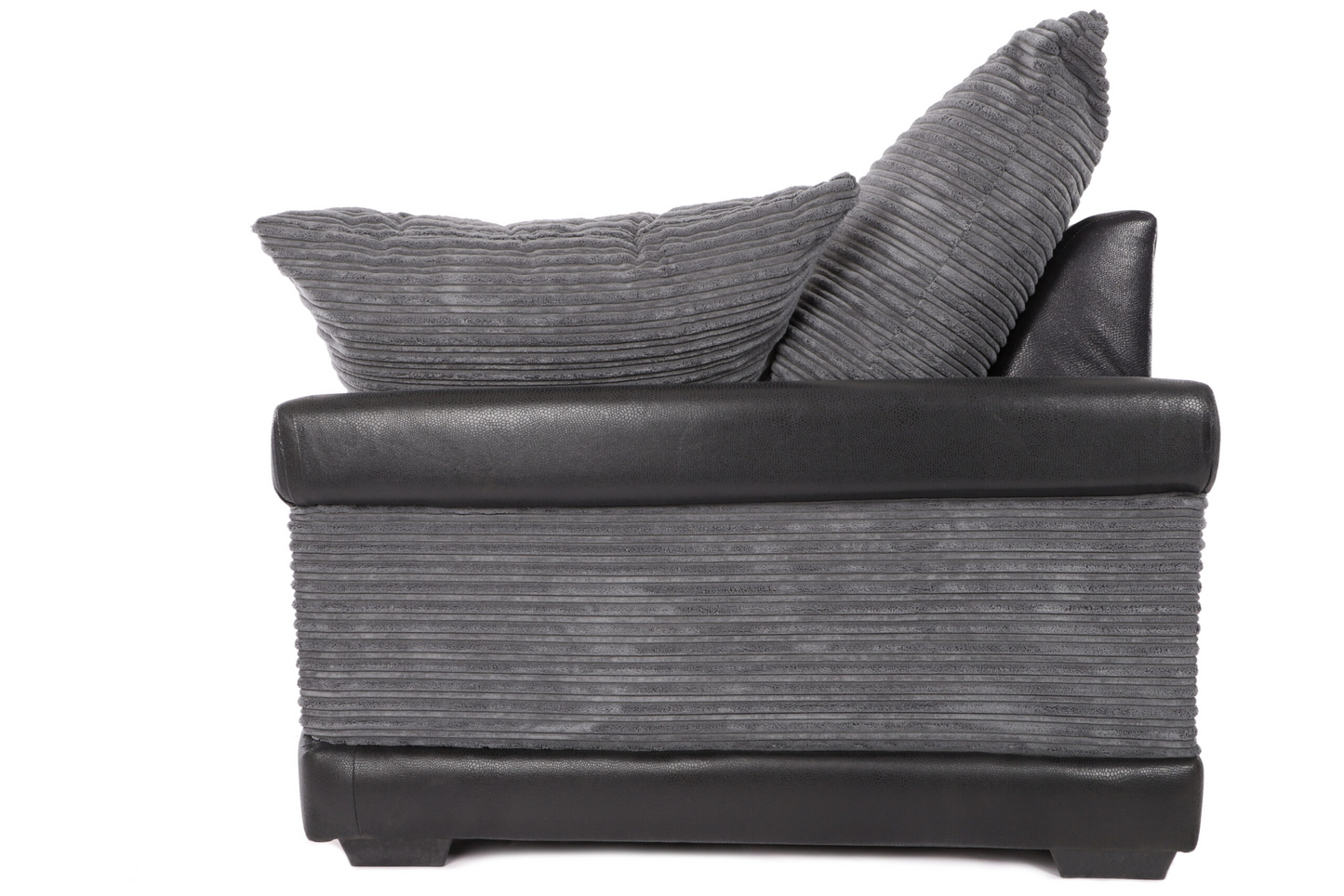 Dino LH/RH Corner sofa Grey cord fabric black faux leather