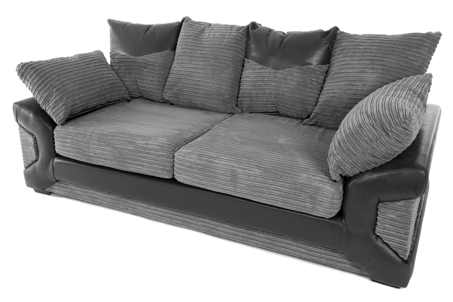 Dino 3 Seater Sofa Black Leather/ Grey Cord Fabric