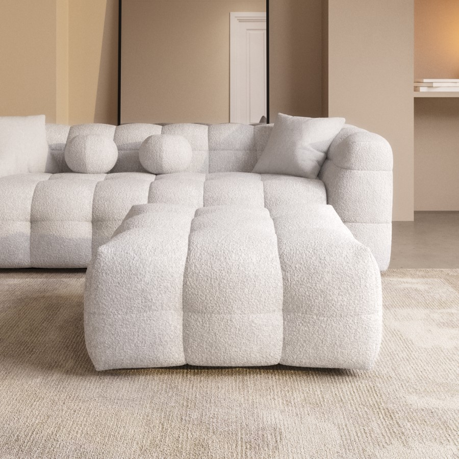 Cream Bouclé 3-Seater Curved Living Room Sofa
