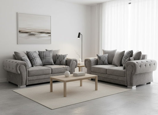 Verona 3+2 Sofa Scatter Back Sofa Set Grey Kensington Fabric
