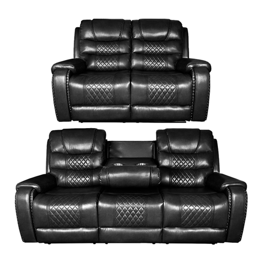 Alaska 3+2 Recliner Leather Aire Sofa Black, Brown And Grey