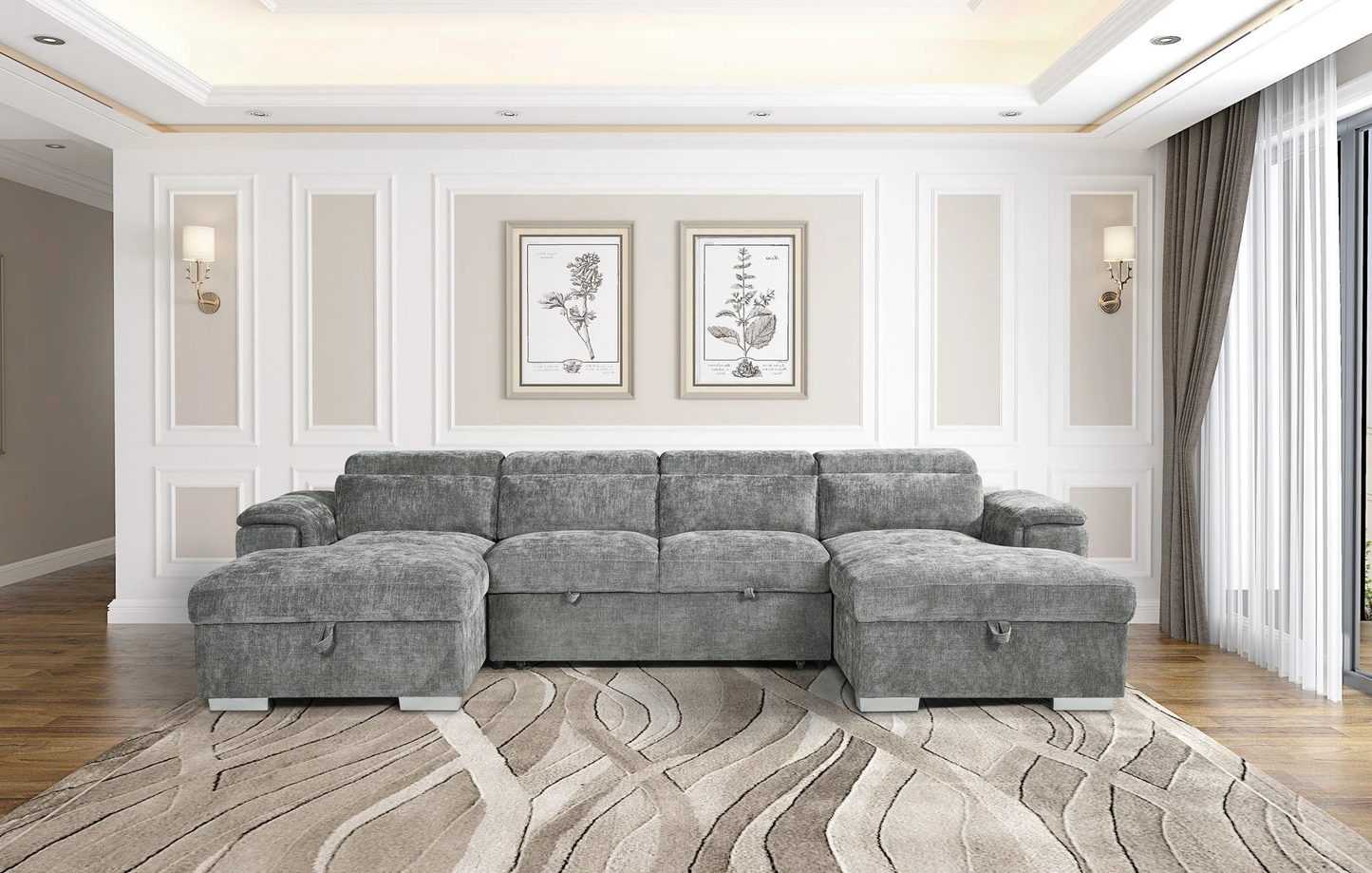 Alaya Sofabed Grey U Shape Corner/Storage/Adjustable headrest