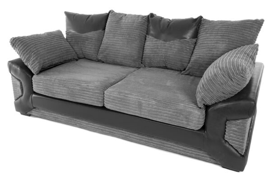 Dino 3+2 Seater Sofa Set Grey Fabric Black Leather
