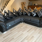 Shannon Larger Corner Sofa 2c2, Leather And Grey Fabric Luxe Fabric