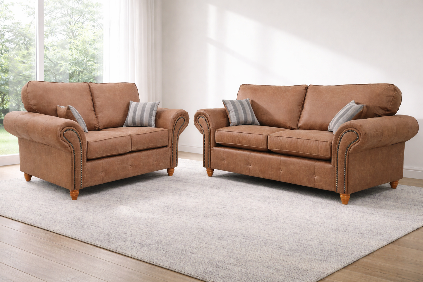 Oakland 3+2 Seater Leather Sofa Set Tan