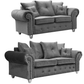 Olympia 3+2 Plush Velvet Grey Fabric sofa set Chesterfield style