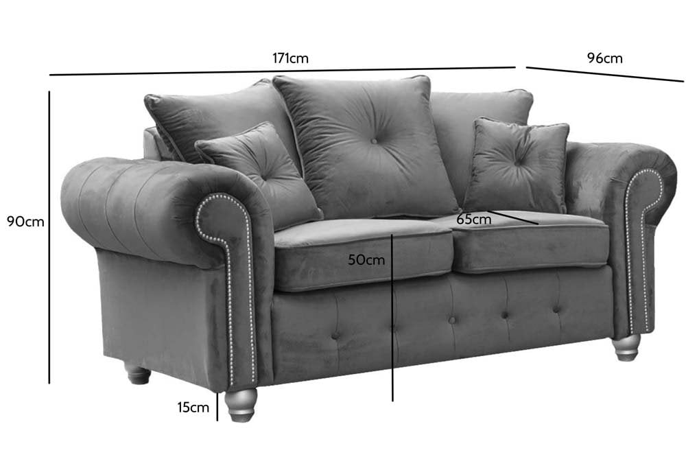 Olympia 3+2 Plush Velvet Grey Fabric sofa set Chesterfield style