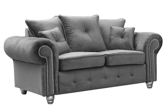 Olympia 3+2 Plush Velvet Grey Fabric sofa set Chesterfield style
