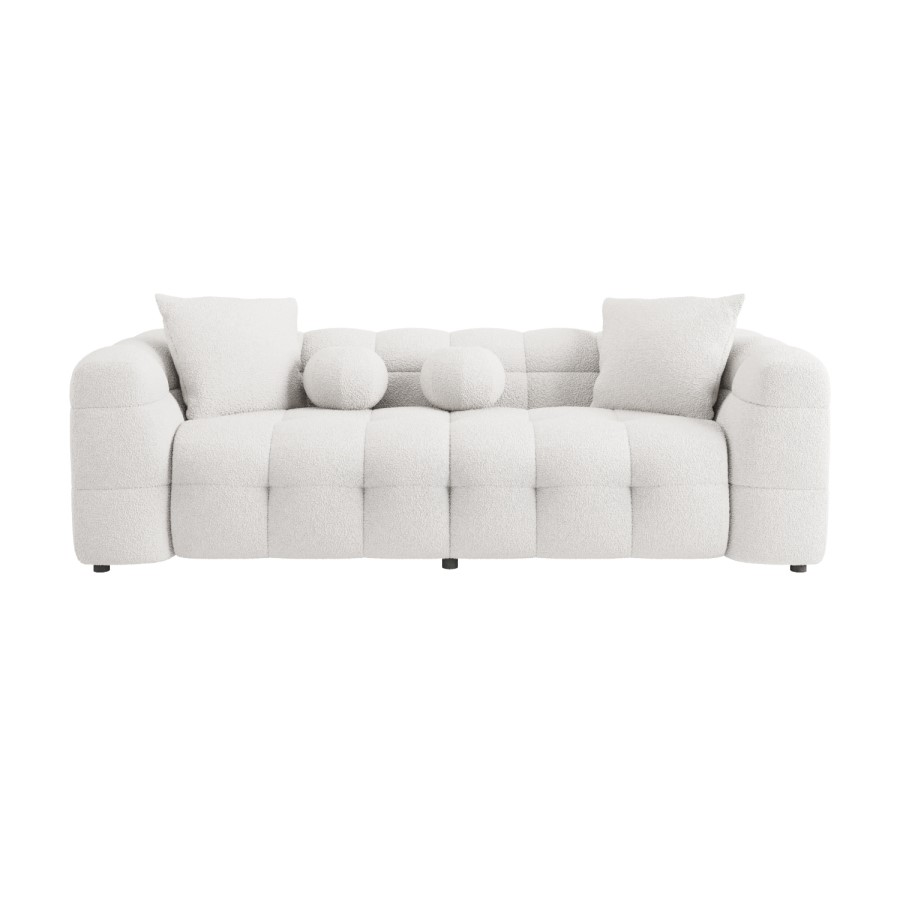 Cream Bouclé 3-Seater Curved Living Room Sofa