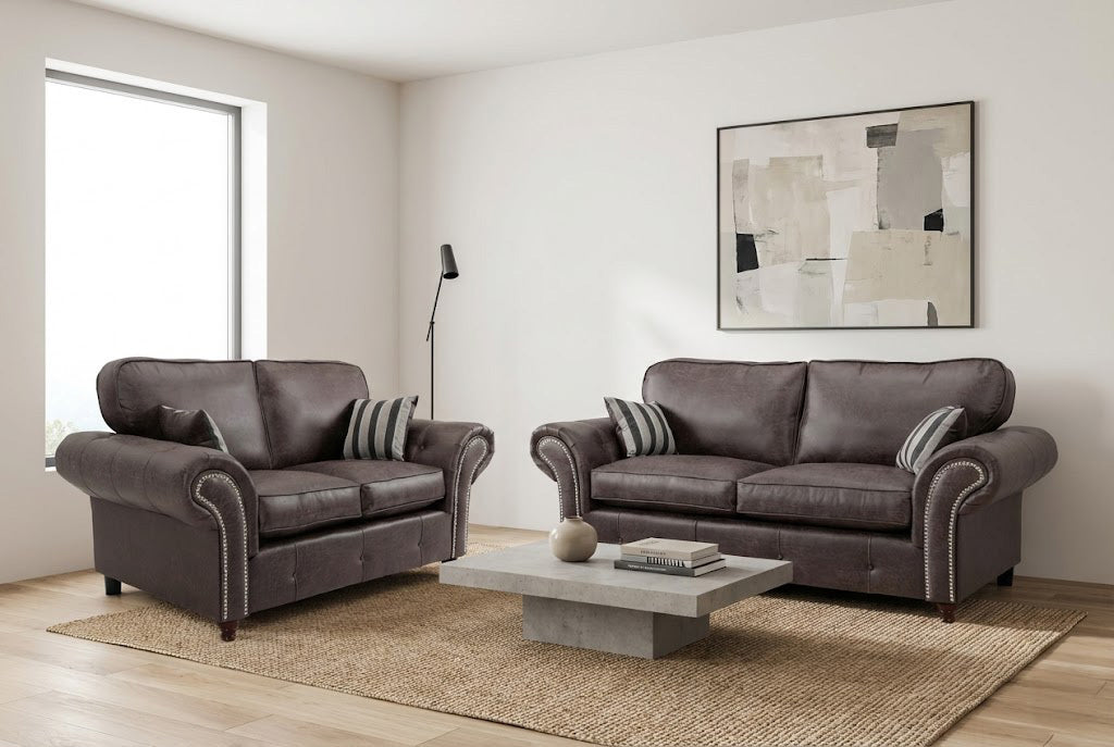 Oakland 3+2 Seater Leather Sofa  Set Charcoal